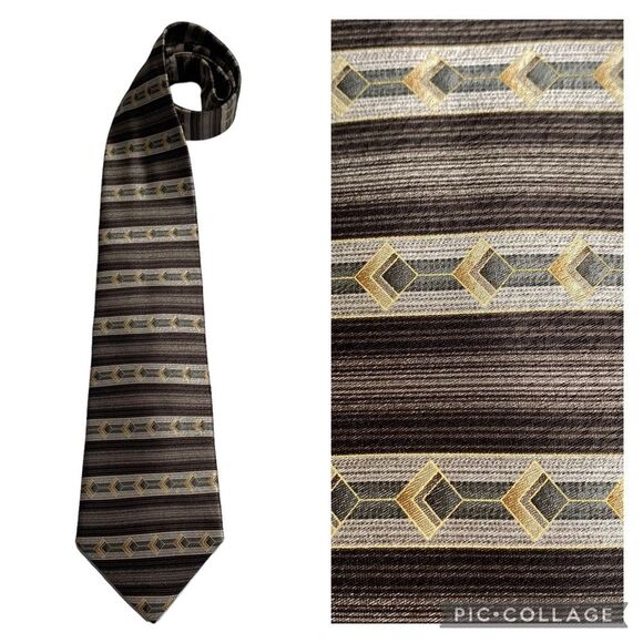 Vintage Stafford Executive 100% Silk Tie Stripes Neutrals NWT New Old Stock - Picture 10 of 10